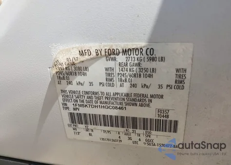 2017 Ford Explorer Xlt from USA, damaged, VIN 1FM5K7DH1HGC08461